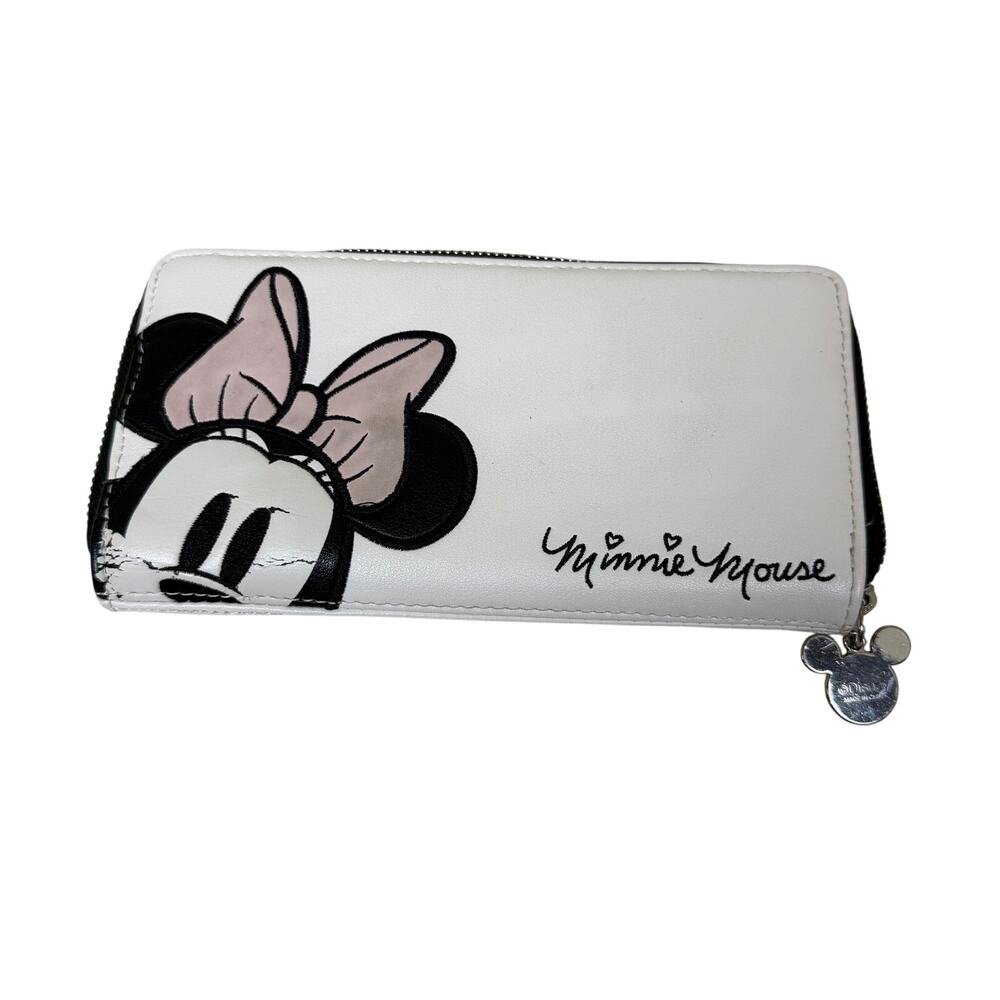 Loungefly Disney Minnie Mouse Peekaboo Zipper Wallet Embroidered Script White